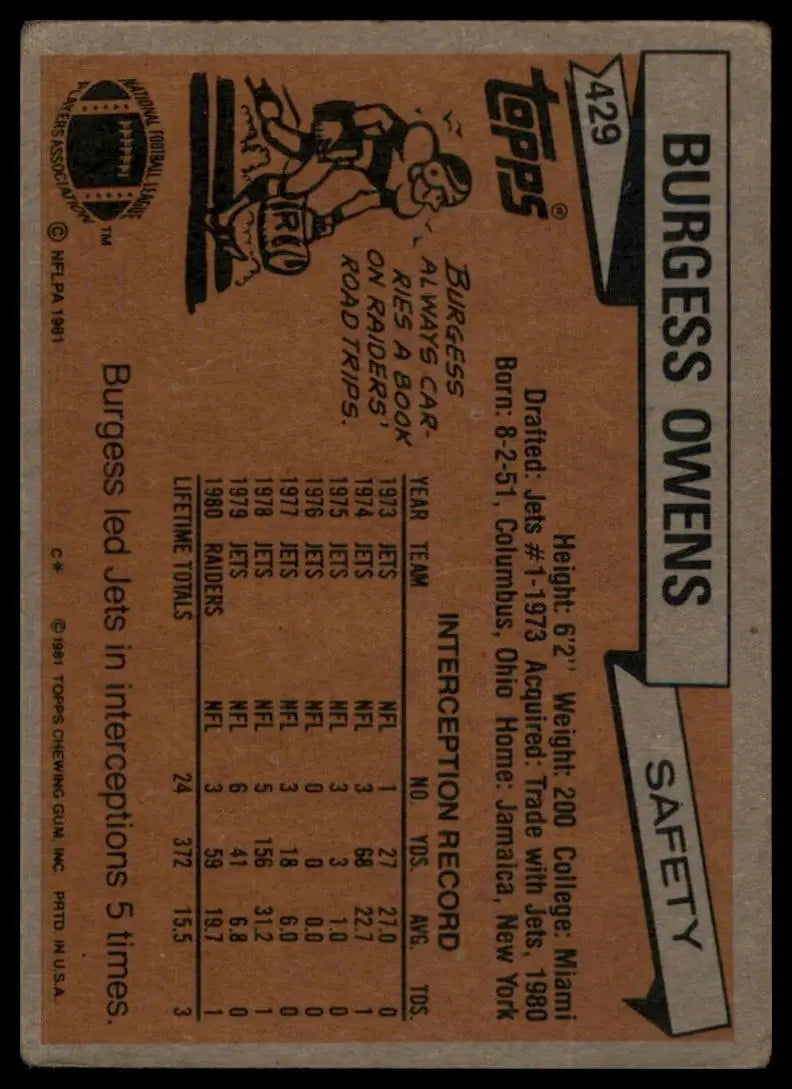 1981 Topps - Burgess Owens #429