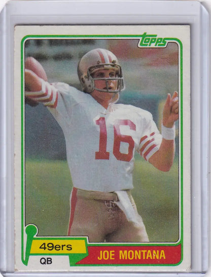 1981 Topps Football Joe Montana card featuring San Francisco 49ers rookie for sale