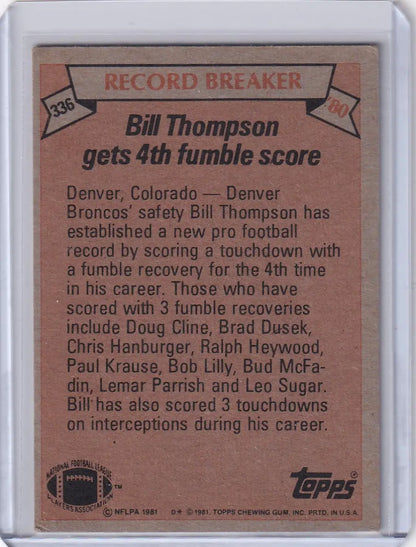 1981 Topps Football Bill Thompson Denver Broncos football card collectible