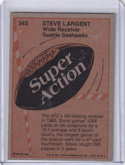 1981 Topps Football Steve Largent card featuring Seattle Seahawks player for collectors