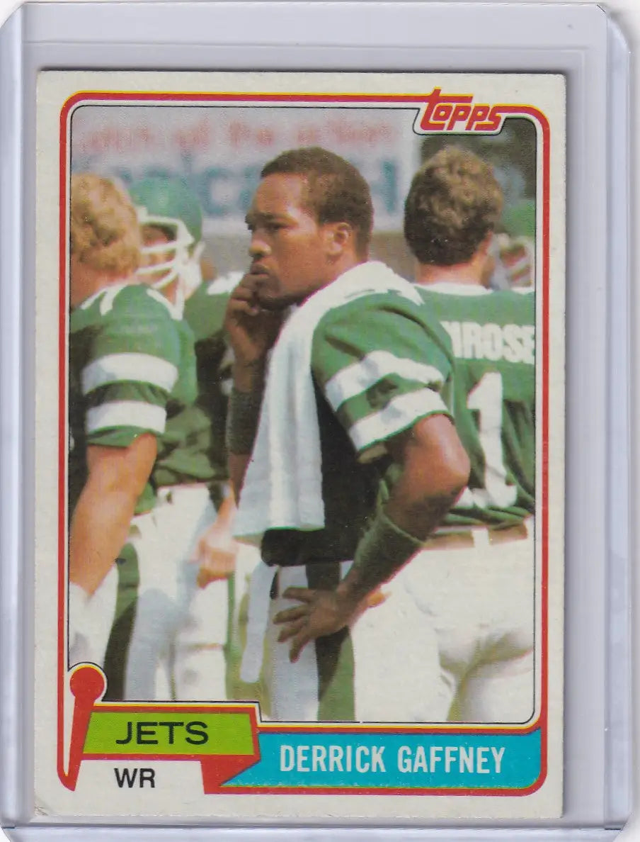 Derrick Gaffney football card from 1981 Topps Football featuring New York Jets player
