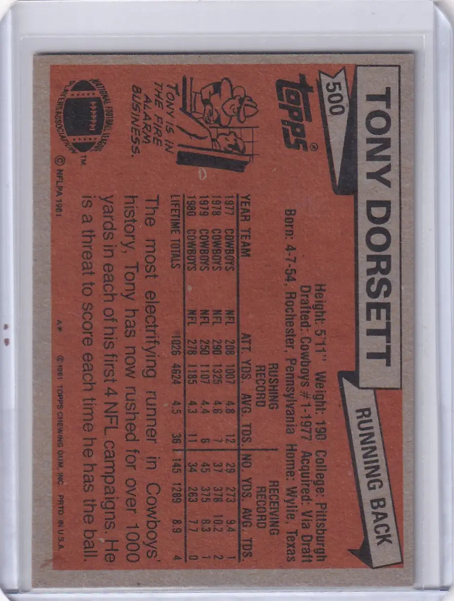 1981 Topps Football Tony Dorsett Dallas Cowboys collectible football card
