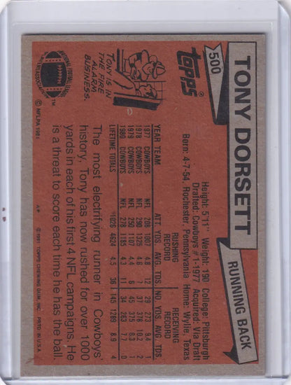 1981 Topps Football Tony Dorsett Dallas Cowboys collectible football card