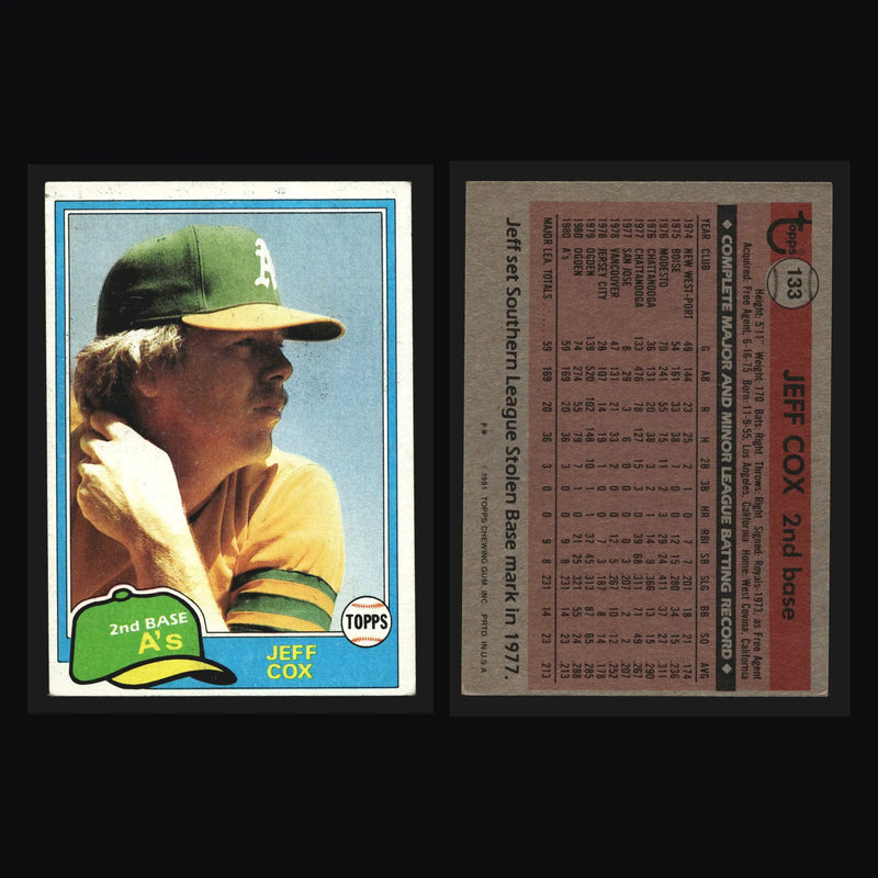 1981 Topps Jeff Cox #133 Oakland Athletics - Baseball Card Single