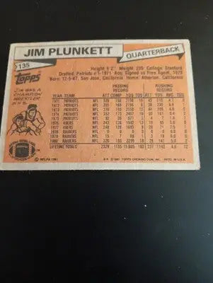 1981 Topps - Jim Plunkett #135. Raiders. VG - VG+ - Football Card Single