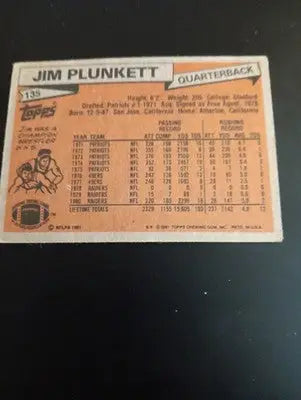 1981 Topps - Jim Plunkett #135. Raiders. VG - VG+ - Football Card Single