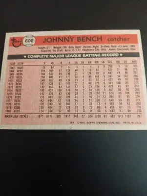 1981 Topps - Johnny Bench #600. Reds. EX - NRMT - Baseball Card Single