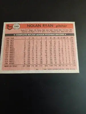 1981 Topps - Nolan Ryan #240. Houston Astros. EX+ - Baseball Card Single