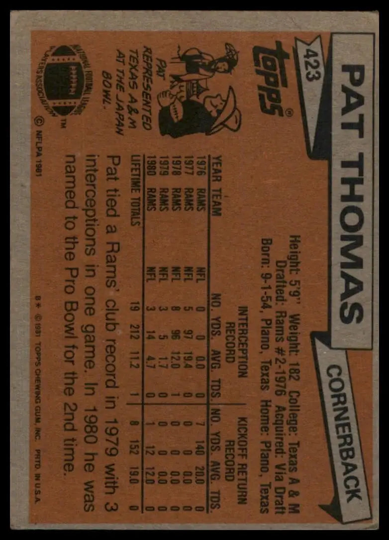 1981 Topps - Pat Thomas #423