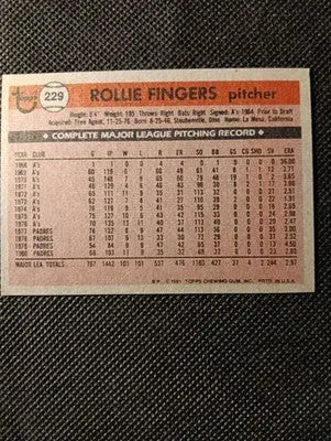 1981 Topps - Rollie Fingers #229. San Diego Padres. EX-NRMT+
