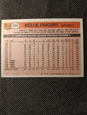 1981 Topps - Rollie Fingers #229. San Diego Padres. EX-NRMT+