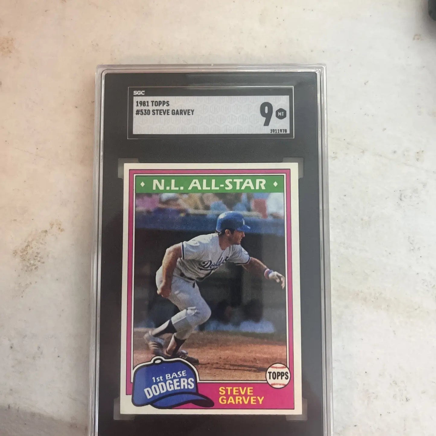 Graded Steve Garvey baseball card from 1981 Topps sports trading card collection