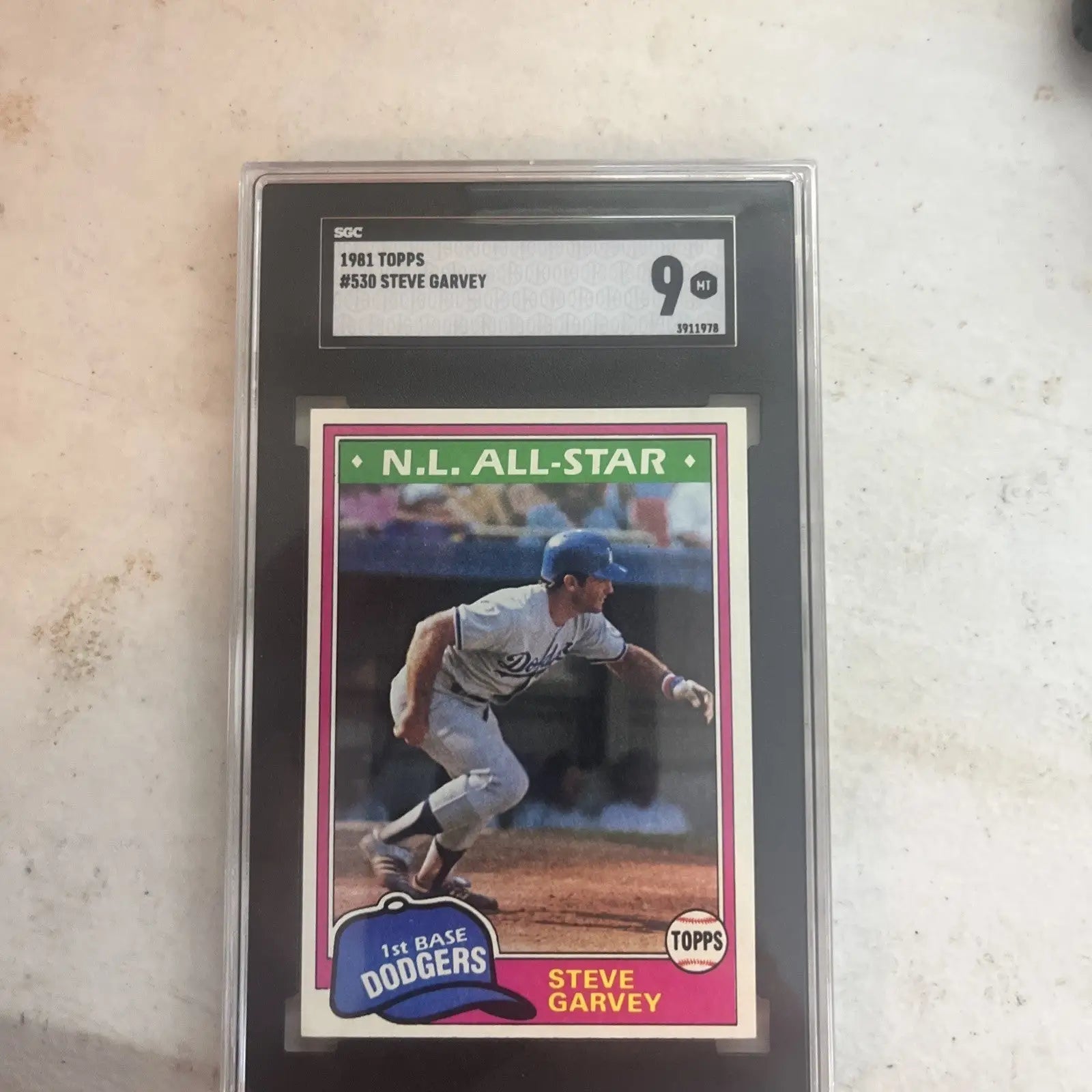 Graded Steve Garvey baseball card from 1981 Topps sports trading card collection