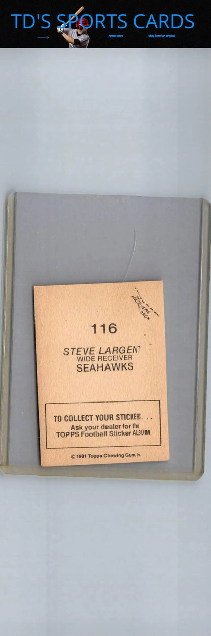 Steve Largent Seahawks sticker card from 1981 Topps Stickers #116 product