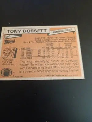 1981 Topps - Tony Dorsett #500. Dallas Cowboys. NRMT+ - Football Card Single