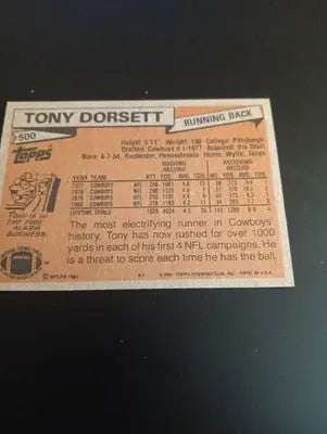 1981 Topps - Tony Dorsett #500. Dallas Cowboys. NRMT+ - Football Card Single