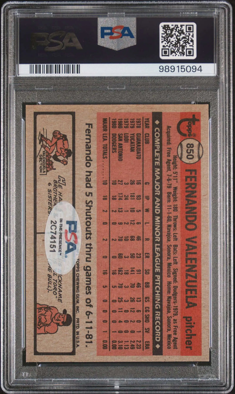 1981 Topps Traded #850 Fernando Valenzuela Rookie Card – PSA 7 / Auto 10 (PSA/DNA), Ultra Rare Dual Grade | POP 7 - Box