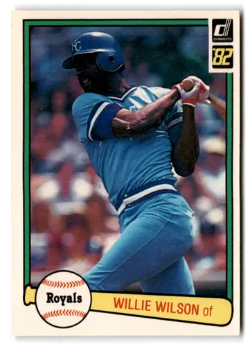 Original gloss Willie Wilson baseball card from 1982 Donruss mint Royals ID 73505
