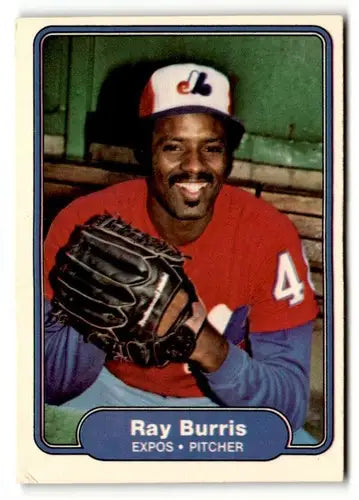Original gloss Ray Burris Montreal baseball card from 1982 Fleer #184 featuring Burris Montreal Expos