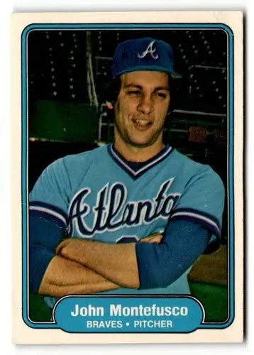 1982 Fleer John Montefusco Atlanta Braves baseball card showcasing Montefusco Atlanta Braves player