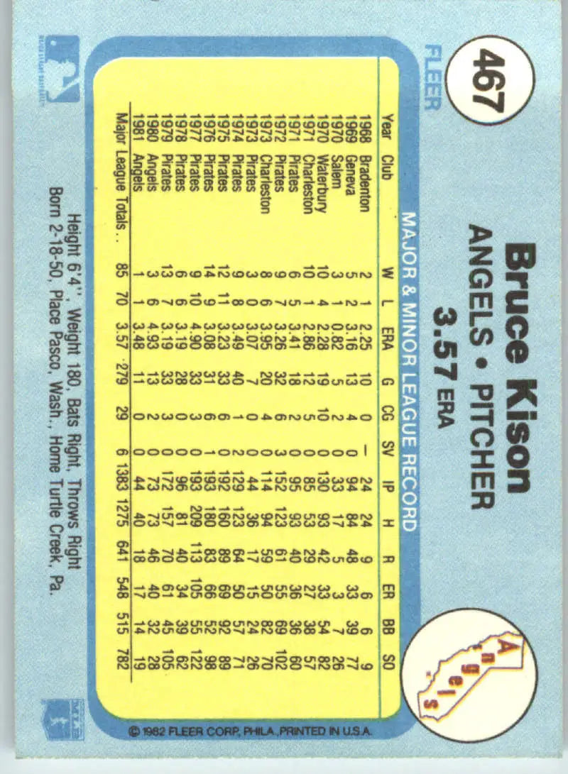 1982 Fleer #467 Bruce Kison EX Excellent California Angels Baseball Card - Baseball Card Single