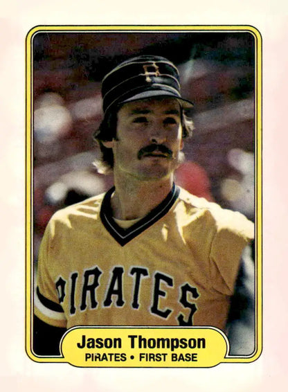 Vintage Jason Thompson baseball card from 1982 Fleer featuring Jason Thompson in Pirates uniform
