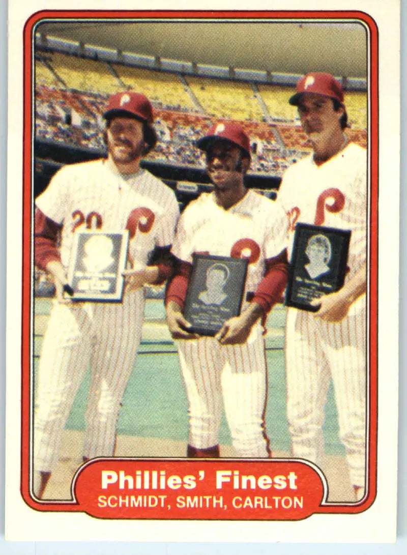 1982 Fleer #641 Mike Schmidt/Lonnie Smith/Steve Carlton EX Excellent Philadelphia Phillies Baseball Card - Baseball