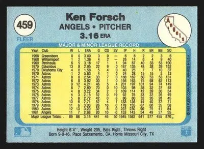 1982 Fleer Ken Forsch #459 California Angels - Baseball Card Single