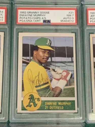 Graded Dwayne Murphy baseball card from 1982 Granny Goose Signature Set PSA DNA