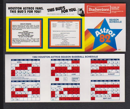Vintage Houston Astros Pocket Schedule featuring 1982 season at Astrodome MINT condition