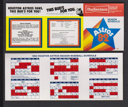 Vintage Houston Astros Pocket Schedule featuring 1982 season at Astrodome MINT condition