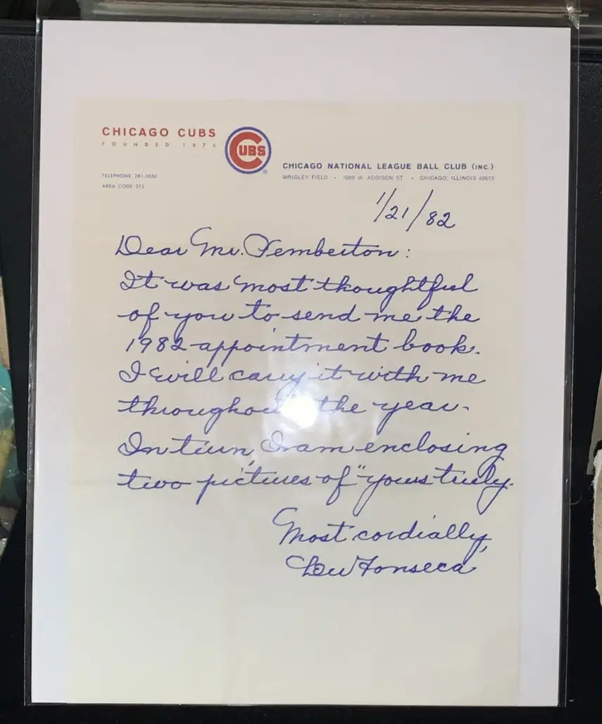Signed Chicago Cubs letter on official letterhead by Lou Fonseca, JSA authenticated