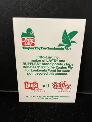Frito-Lay Eagles Fly for Leukemia card on 1982 Philadelphia Eagles pocket schedule
