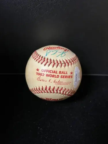 Signed 1982 World Series baseball featuring St Louis Cardinals players Smith, Porter, Kaat, Sutter