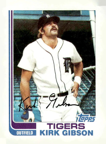 Autographed Kirk Gibson 1980s Topps baseball card featuring Gibson baseball card collectible