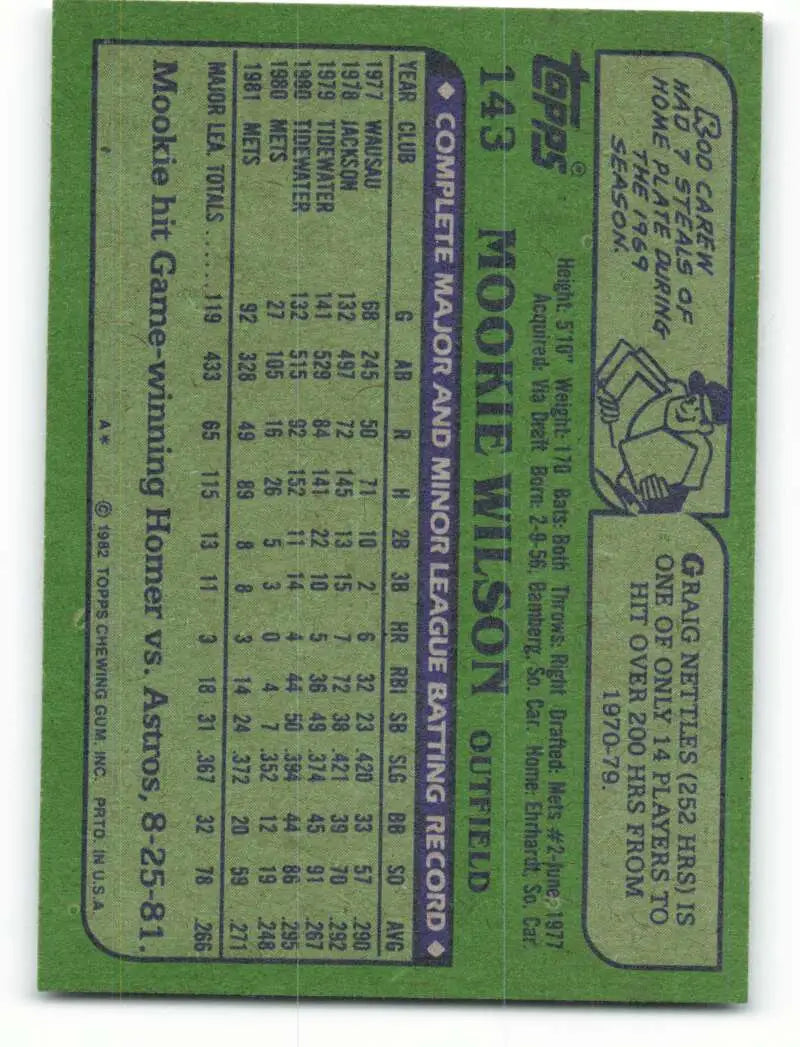 1982 Topps #143 Mookie Wilson EX Excellent New York Mets Baseball Card - Baseball Card Single