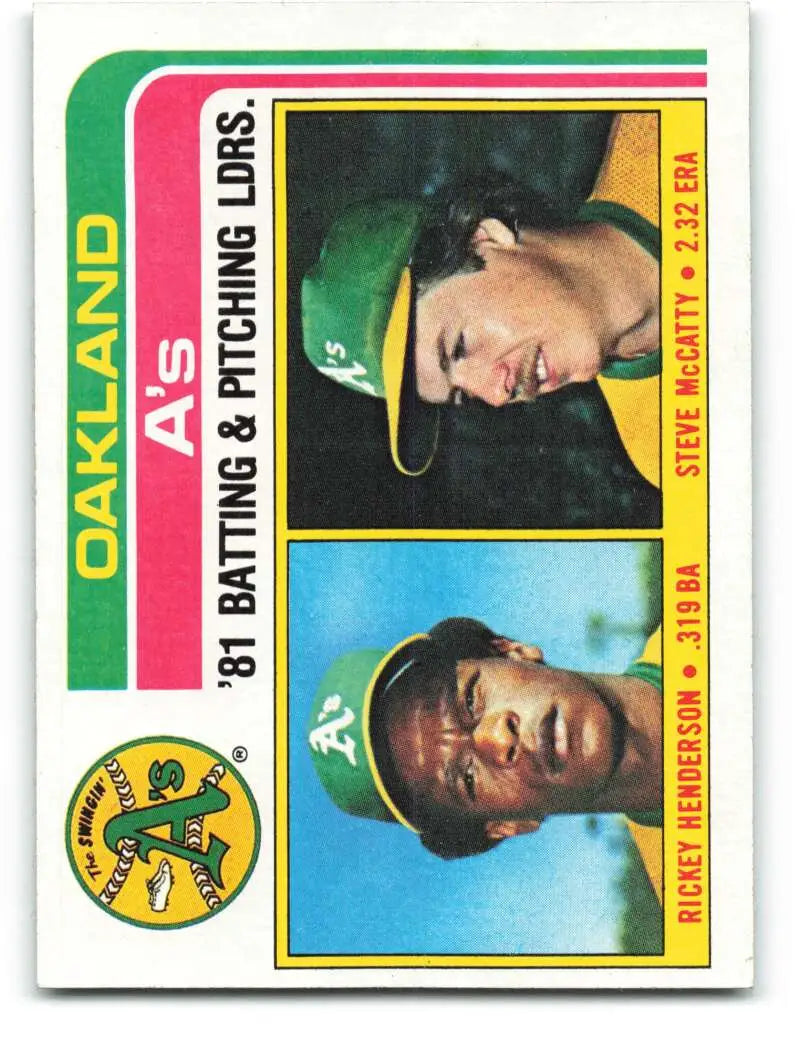 1982 Topps #156 Rickey Henderson/Steve McCatty EX Excellent Oakland Athletics Baseball Card - Baseball Card Single