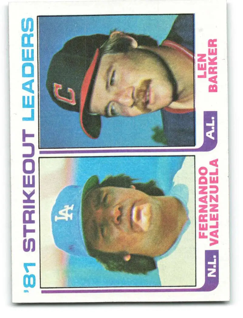 1982 Topps #166 Fernando Valenzuela/Len Barker EX Excellent Los Angeles Dodgers/Cleveland Indians Baseball Card