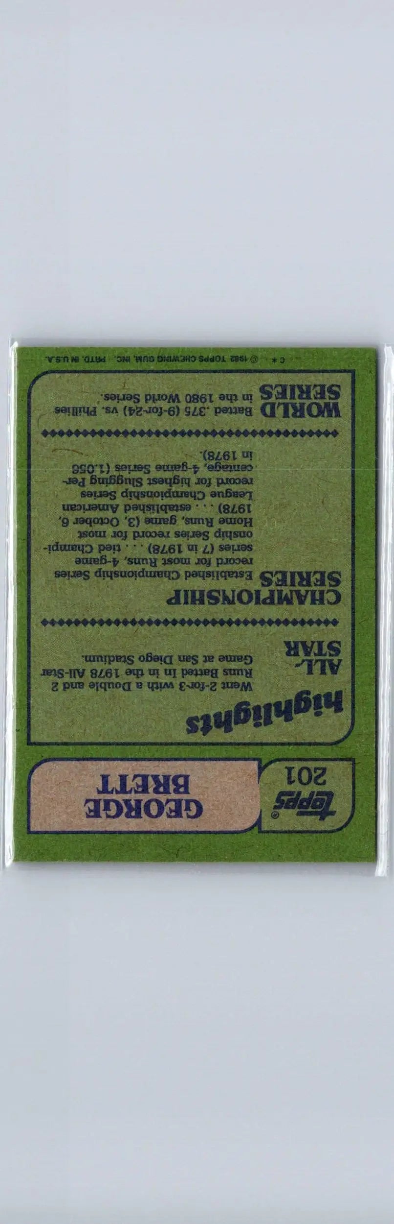 Back of a George Brett 1986 Topps baseball card featuring player details