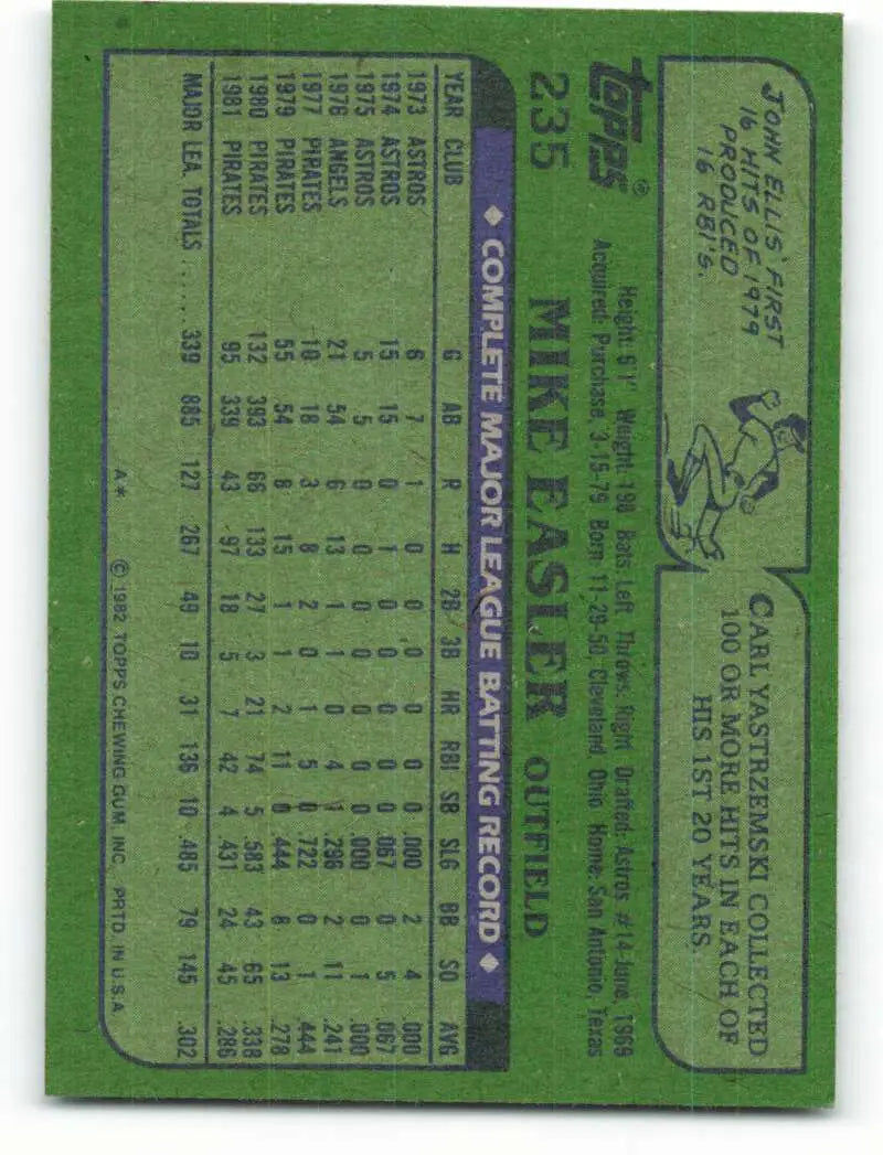 1982 Topps #235 Mike Easler EX Excellent Pittsburgh Pirates Baseball Card - Baseball Card Single