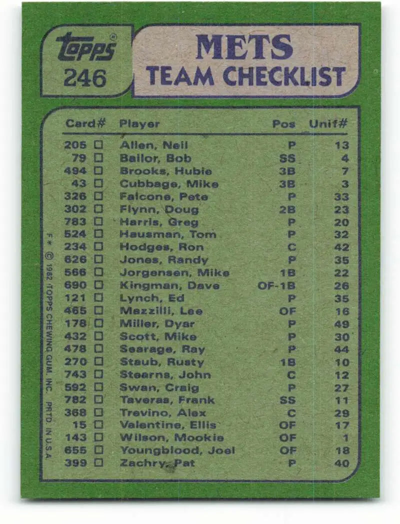 1982 Topps #246 Hubie Brooks/Mike Scott EX Excellent New York Mets Baseball Card - Baseball Card Single