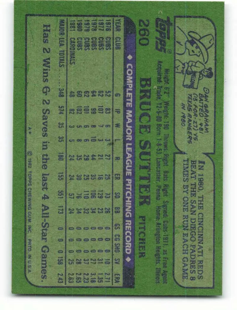 1982 Topps #260 Bruce Sutter EX Excellent St. Louis Cardinals Baseball Card - Baseball Card Single