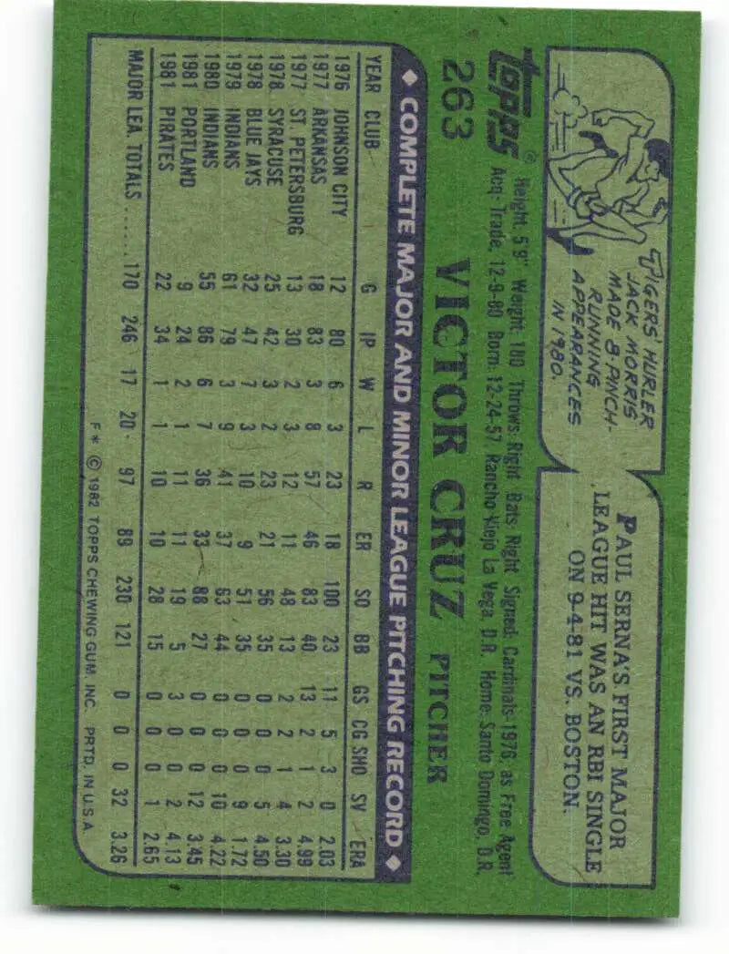 1982 Topps #263 Victor Cruz EX Excellent Pittsburgh Pirates Baseball Card - Baseball Card Single