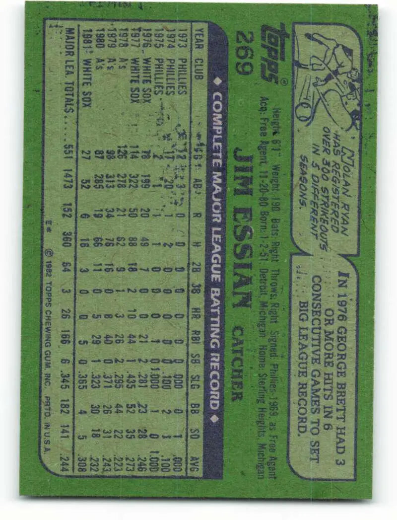 1982 Topps #269 Jim Essian EX Excellent Chicago White Sox Baseball Card - Baseball Card Single