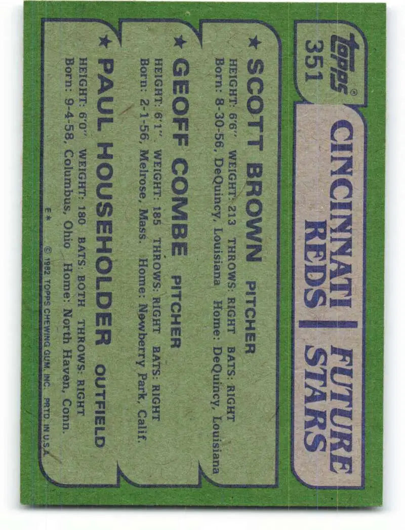 1982 Topps #351 Scott Brown/Geoff Combe/Paul Householder EX Excellent RC Rookie Cincinnati Reds Baseball Card