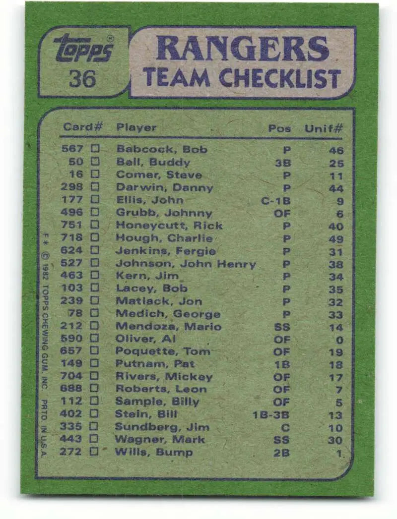 1982 Topps #36 Al Oliver/Doc Medich EX Excellent Texas Rangers Baseball Card - Baseball Card Single