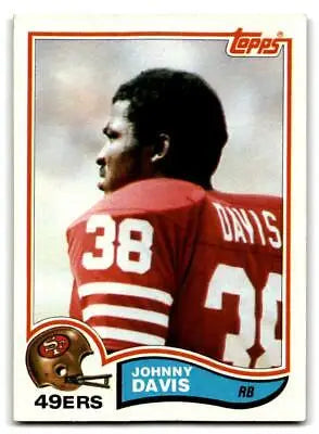 Vintage 1982 Topps #482 Johnny Davis trading card featuring 49ers player jersey #38