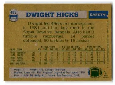 1982 Topps #485 Dwight Hicks - Football Card Single