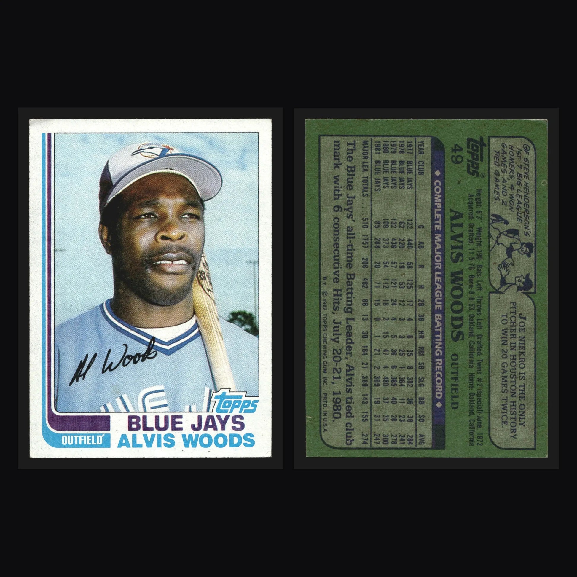 1982 Topps #49 Alvis Woods Toronto Blue Jays