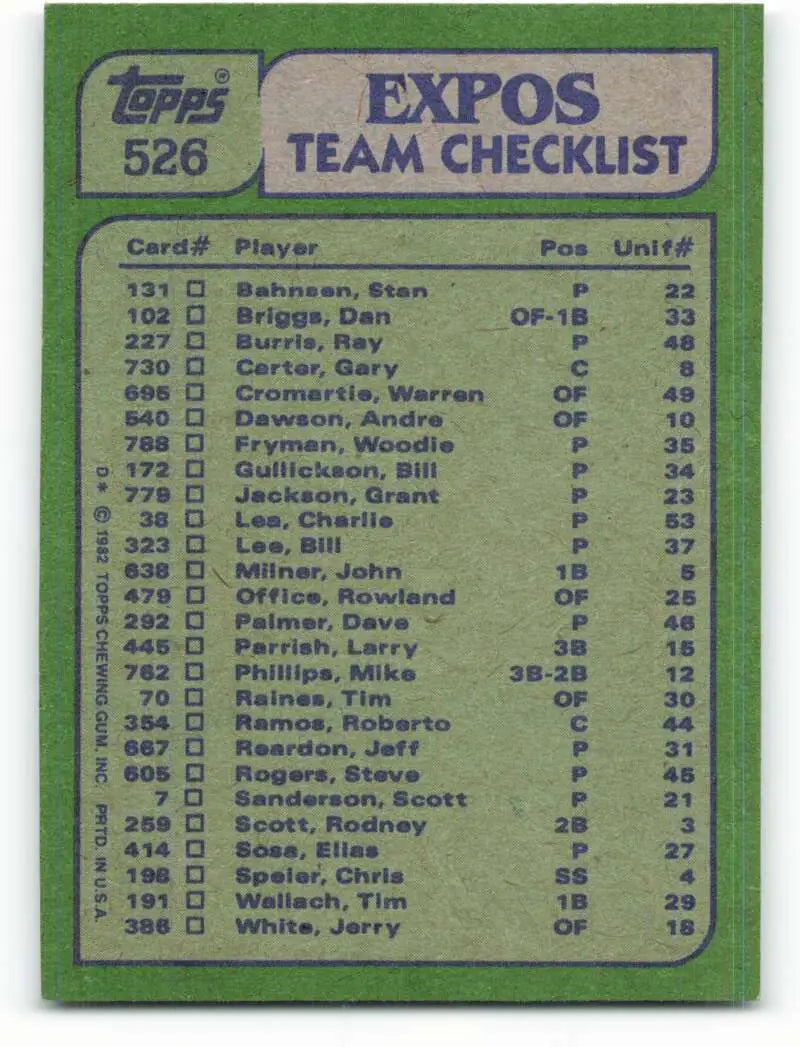 1982 Topps #526 Warren Cromartie/Bill Gullickson EX Excellent Montreal Expos Baseball Card - Baseball Card Single
